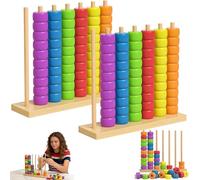 Wooden Rainbow Colour Stacking Sorting Toy, Threading Beads Abacus, Colour Matching Educational Learning Game for Kids (D)