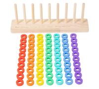 Wooden Rainbow Ring Sorting Game with Racks Bead Sequencing Educational Toy for Kids Ages 3 and Up Family Learning Strategy Play
