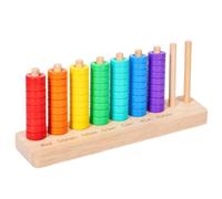 Wooden Rainbow Stacking Toy with Four Pegs and Color Labels for Visual Matching of Loops to Correct Positions Suitable Motor Development