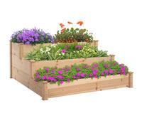 Wooden Raised Bed 3-Tier Natural Wood Planter 124x124x56cm Elevated Stepped Box
