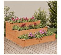 Wooden Raised Bed Solid Fir 120x120x56cm Brown Stair-Step Planter Garden Feature