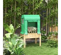 Outsunny Wooden Raised Planter with PE Greenhouse Cover and Bed Liner, none