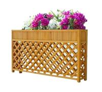 Wooden Raised Garden Bed with Legs, Lattice Trellis Outdoor Flower Box, Front Porch Decor Plant Pots with Drainage Holes, Large Rectangle Planter Box for Home, Commercial Decor(Yellow,55.1x9.8x35.4in)