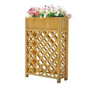 Wooden Raised Garden Bed with Legs, Lattice Trellis Outdoor Flower Box, Front Porch Decor Plant Pots with Drainage Holes, Large Rectangle Planter Box for Home, Commercial Decor(Yellow,23.6x9.8x35.4in)