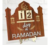 Wooden Ramadan Countdown Calendar, Interactive Ramadan Advent Calendar Dates Holder for Home Office, Islamic Desktop Mosque Eid Decor with Crescent Moon