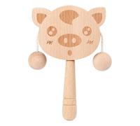 Wooden Rattle Drum For Two Hand Shaking And Rattle Drum Stimulates Listening Cognition Coordination Skills AkJ110 (Beige, 15X9.5cm)