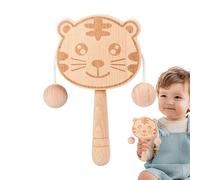 Wooden rattle for babies, tiger baby rattle made of wood, interactive shaking drum with light handle for promoting motor skills, visual perception, acoustics and sensors