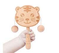 Wooden Rattle for Tiger Shape Double-Sided Interactive Easy-Grip