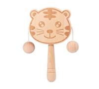 Wooden Rattle - Tiger Shape Wooden Shaker Toy, Double-Sided Easy Grip Sensory Rattle Drum, Interactive Early Learning Toy, Visual Tracking Play Instrument for Crib Stroller Activity