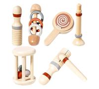 Wooden Rattle, Wooden Hand Rattles Set, Educational Soothing Toys, Sturdy Gentle Sound, 12 Month Boy Girl Early Learning Music Play Development Home Nursery Activity