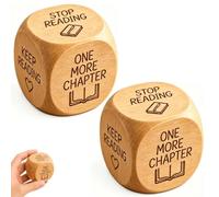 Wooden Reading Decision Dice, 6-Sided Engraved Prompt Bookish Game Cube, One More Chapter Novelty Keepsake, Desk Decor Accessory for Book Lovers, Funny Gift for Librarian Teacher Women Men (2pcs)