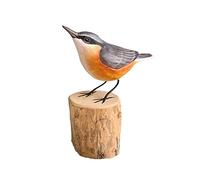 Wooden Realistic Bird Sculpture - Hand Carved Nuthatch Ornament - Indoor Garden Décor - Natural Finish Gift -Realistic Songbird Ornament for Indoor Display - Natural Shelf Accent