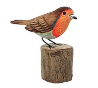 Wooden Realistic Bird Sculpture - Hand Carved Robin Ornament - Indoor Garden Décor - Natural Finish Gift -Realistic Songbird Ornament for Indoor Display - Natural Shelf Accent