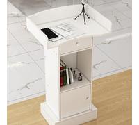 Wooden Reception Counter Desk Podium Stand for Classroom & Church Events - Professional Lectern with Stylish Base for Presentations & Gatherings