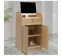 Wooden Reception Desk with Lockable Drawer Small Transaction Counter Cashier Front Counter Hostess Stand Office Podium Retail Checkout Desk for Efficient Service