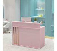 Wooden Reception Desk with Locking Drawer & Keyboard Tray - 51.1" Front Counter Table for Clothing Store Beauty Salon Lobby - Stylish Customer Service Furniture