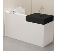 Wooden Reception Desk with Open Doors & Lockable Drawers Office/Store Table (Black & White 100 cm) - Stylish Customer Service Furniture