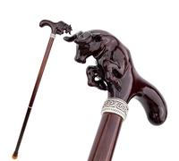 Wooden Red Bull Walking Cane - 2-Section Threaded Detachable Mobility Aid with Ergonomic Handle Durable for Seniors, 36.2inch