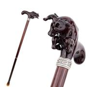 Wooden Red Bull Walking Cane - 2-Section Threaded Detachable Mobility Aid with Ergonomic Handle Durable for Seniors, 36.2inch