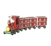 Wooden Red Christmas Advent Calendar Xmas Train Engine 3 Carriages Santa Driver