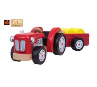 Wooden Red Tractor and Trailer with Hay Bales by Tidlo - New