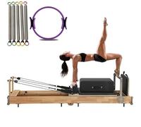 Wooden Reformers Pilates Machine, Adjustable Weight Bench Press With Box And Jump Board Home Yoga Studio (Black 230X69X58CM)
