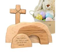 Wooden Resurrection Scene Tray - 25cm Handmade Empty Grave Easter Set, Multi-Tier Handmade Religious Jesus Sign Christian Catholic | Nativity Table Centerpiece for the