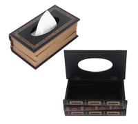 Wooden Retro Tissue Holder, 25 x 14 x 10 cm Middle Ages Gothic Painted Book Appearance Tissue Box Paper Large Opening Napking Dispenser for Home Office Car