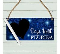 Wooden Reusable Days Until Florida Countdown Chalkboard Plaque - MDF Gift for Travel Lovers Holiday Keepsake - Holiday Countdown Sign Ideal For Children (With Pen)