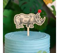 Wooden Rhino Cake Topper, Jungle Safari Children's Birthday Decoration | Cute animal cake accessory for christenings, zoo themes, wild celebrations, little ones, desserts and photo displays.