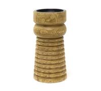 Wooden Ribbed Candle Holder | Large Mango Wood Pillar Candle Holder | Decorative Candlestick for Tables, Mantels & Shelves - 20cm