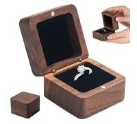 Wooden Ring Box, Vintage Solid Walnut Ring Box, 5.5 x 5.5 x 3.2 cm, Solid Wood Suggestion Ring Box, Square Retro Walnut Ring Box, Velvet Soft Interior, for Proposals, Engagements, Weddings