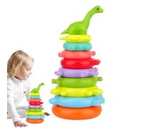 Wooden Ring Stacking Toy - 30.5 X 14 Cm Rainbow Balance Tower With Smooth Rounded Edges, Color Sorting Learning Activity Set With Durable Solid Wood Base | Motor Skills Game for