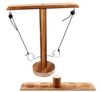 Wooden Ring Throwing Game Tool - Ring Throwing Game Table Ring Throwing Hook Collar, Party Interactive Game Props (Brown)