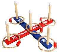 Wooden Ring Toss Game - Quoits Throwing Tossing Toy for Kids & Adults - Outdoor & Indoor Lawn Game for Family Fun Gift - Classic Rope Toss Game for Garden, Beach, Camping, Travel & Party Games