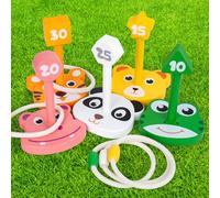 Wooden Ring Toss Game Set, Animal Ring Toss Game Toys, Fun Indoor & Outdoor Yard Game for Kids Adults - Lawn and Backyard Game for Family Birthday Party Rainy Day Summer Beach Fun Activities