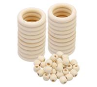 Wooden Rings, Wood Rings and Unfinished Beads Set, 20Pcs 50mm Hoop & 50Pcs 17mm Color Round Loose for DIY Pendant Connectors Jewelry Making(60mm)