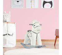 Wooden Rocking Horse for Kids with Plush Fabric Seat and Realistic Animal Sounds for Interactive Playtime Fun