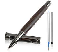 Wooden Rollerball Pen Set Extra 1 Black 1 Blue 0.5mm Fine Point Ink Refills Office Signature Pen Nice Luxury Personalised Writing Wood Premium Ballpoint Pens Gift for Professional Men Women Teacher