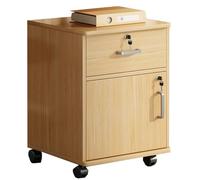 Wooden Rolling File Cabinet with Lock 4-Drawer Vertical for Legal/A4 Letter Documents Mobile Storage Solution for Home Office - Natural Finish