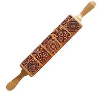 Wooden Rolling Pin, Christmas DIY Embossed Rolling Pin, Engraved Embossing Dough Rolling Pin, Beechwood 35cm Rolling Pin with Window Grilles Pattern Design for Baking Pizza Fondant Cookies