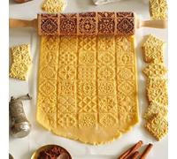 Wooden rolling pin, motif rolling pin for baking biscuits, wooden rolling pin with pattern 3D, rolling pin with embossing, there are 20 different window grid patterns, 35 cmx4.5 cm