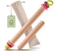 Wooden Rolling Pin with Spacers, Set of 2 - FSC® Sustainable Dough Roller for Even Rolling, Easy Cleaning & Family Baking