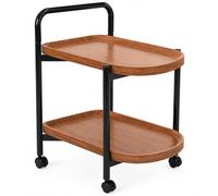 Wooden Rolling Side Table, 2-Tier Mobile End Table with Storage Shelf and Wheels for Living Room, Bedroom, Kitchen - Convenient and Stylish Furniture