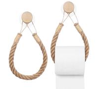 Wooden Rope Toilet Roll Holder - Self Adhesive Wall Mounted with Natural Jute Rope & Wood - No Drilling Bathroom & Kitchen Paper Holder for Rustic, Farmhouse & Coastal Decor
