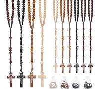 Wooden Rosary Beads Bulk,Wood Rosarios Catolicos with Jesus Holy Cross,First Communion Rosary Bulk Wooden Rosaries in Bulk With Organza Bags Rosary Catholic Baptism Church Present for Men Women, M