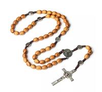 Wooden Rosary Necklace Coffee Crucifix Catholic Cross Prayer Worry Beads -coffee