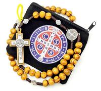 Wooden Rosary,Wooden Beads Rosaries,Rosary Beads Catholic with Paracord String,Rosario with San Benito Medal, Crucifix Necklace for Men Women,Wooden Cross Necklace for Women, Rosarios Del Perdon