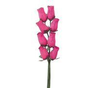 Wooden Roses In Many Colours - 8 Single Rose Bud Stems Tied In A Bunch - Quality Small Flower Display (Hot Pink)