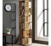 Wooden Rotating Bookshelf - 6-Tier Space-Saving Corner Rack for Books & Decor, Easy to Move & Clean, Perfect for Students' Room & Home Organization